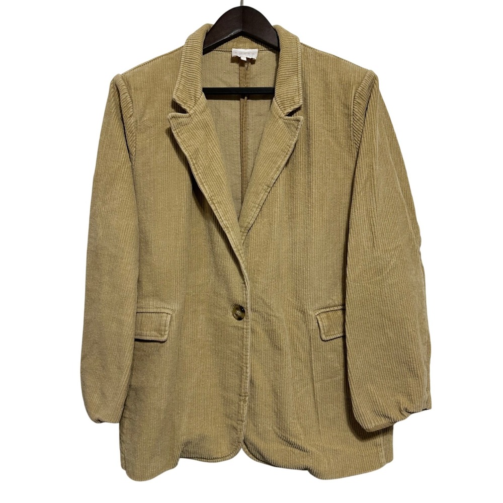 Entro Blazer Women Tan Wide Wale Corduroy Single Button Large